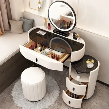 Туалетный столик Натуральный комод Стол LED Mirros Бытовой напольный туалетный столик Плотная доска Столик для макияжа с зеркальной мебелью