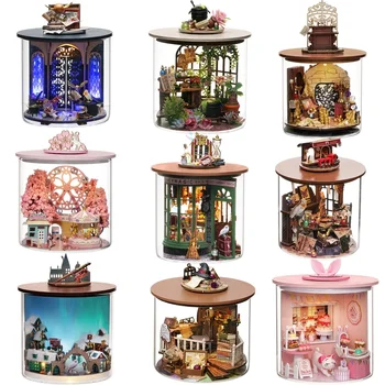 diy Mini Casa Деревянные кукольные домики Миниатюрное здание Волшебное сад Кукольный домик Время с мебелью Игрушки для девочек Подарки на день рождения
