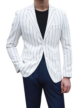 Мужской костюм в полоску из 2 шт., две пуговицы, свадебный смокинг, брюки и пиджак