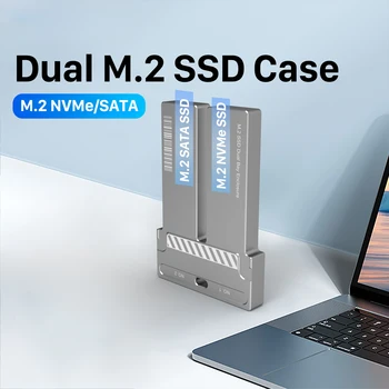  Двойной отсек Двойной NVMe M2 SSD Корпус 10 Гбит/с USB3.2 из алюминиевого сплава Поддержка M.2 NVMe / SATA SSD Диск для M Key B&M Key M2 SSD