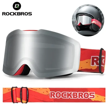 ROCKBROS Лыжные очки Ветрозащитные UV400 Противотуманные лыжные очки Двухслойные очки для катания на лыжах и сноуборде Маска Мото Велоспорт Солнцезащитные очки
