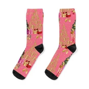 С Рождеством-Елки и подарки-Розовые рождественские носки Классные носки Яркие носки с подвязками Носки для мальчиков и детей Женские