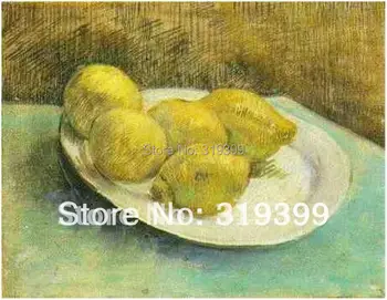 Льняной холст Картина маслом,Натюрморт с лимонами на тарелке Винсент Ван Гог,100% ручная работа,Бесплатная доставка