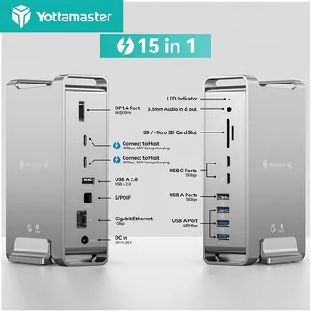 Yottamaster 15 в 1 USB-док-станция Многопортовый концентратор типа C DP 4K 60 Гц Видео PD 60 Вт Зарядка Thunderbolt 3 Док-станция
