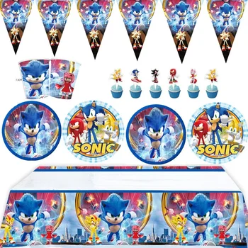 Sonic 2 Sonic Boy День Рождения Посуда Поднос Бумажное Полотенце Воздушные Шары Украшения Принадлежности Подарок на День Рождения Для Девочек Детей Мальчиков