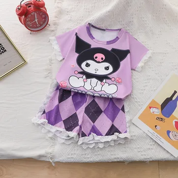 Sanrio Kuromi Mymelody Cinnamoroll Пижамы для девочек Детская одежда Шорты с коротким рукавом 2 шт. Домашняя одежда Летняя одежда