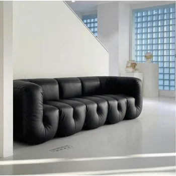 Итальянская принимающая семья, выставочный зал, ретро черный кожаный художественный диван скандинавский средневековый S707 кулак U-образный модульный диван