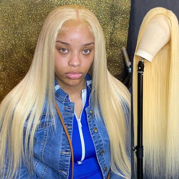 30 дюймов 613 Honey Blonde Бесклеевые 13x4 Кружевные передние парики из натуральных волос Бразильский костяной прямой цвет Кружевной фронтальный парик для женщин 250%