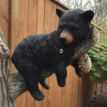  Медвежонок Дерево Hugger Настенная художественная статуя Черный медведь на дереве Садовый декор Реалистичные фигурки медвежонка из смолы для улицы