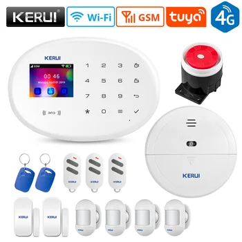 KERUI W204 Wifi GSM Домашняя охранная сигнализация 2,4-дюймовая сенсорная панель APP Управление дверным датчиком Инфракрасный датчик движения Датчик дыма