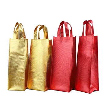 500 шт. OEM блестящая эко-сумка с металлическим ламинированием, пользовательский логотип роскошная золотая бордовая нетканая ламинированная сумка для покупок