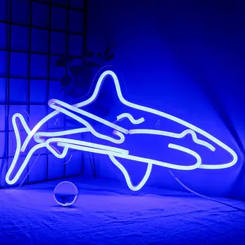  акула светодиодная неоновая вывеска для спальни синие неоновые вывески настенные декоративныеакриловые уникальные ночники с питанием от USB для мальчиков подарки гостиная
