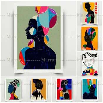 Абстрактный черный женский портретный плакат и принты красочный настенный художественный декор современная картина на холсте для домашнего декора