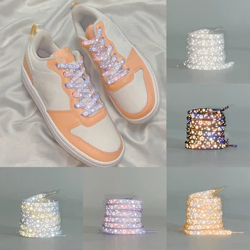 1 пара светящихся шнурков Плоские кроссовки Холщ Шнурки для обуви Голографические светоотражающие звездные шнурки 80/100/120 см
