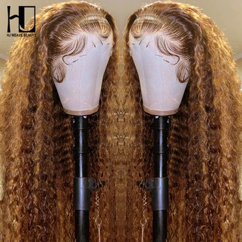 HD Highlight Wig 13x4 Кружевные фронтальные парики Бразильская одежда Go Бесклеевой парик Медовый блондин Парики из натуральных волос 7x5 Глубокая волна Кружевной передний парик