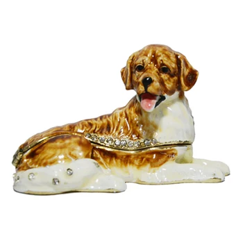 золотистый ретривер собака безделушка коробка скульптура статуэтка металлический настольный миниатюрный держатель кольца