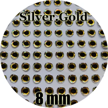 8 мм 3D Silver.Gold / Оптом 600 мягких формованных 3D голографических рыбьих глаз, овальный зрачок, завязывание мух, джиг, изготовление приманок, 17/64