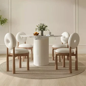  Современные минималистичные роскошные обеденные столы из сланца Набор обеденных столов и стульев для небольших квартир Скандинавские круглые столы из массива дерева Мебель