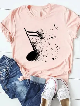 Музыка в печатной одежде повседневная верхняя женская футболка из кожи креветок