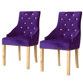 Деревянный бархатный обеденный стул с подушками 2шт/4шт/6шт массив дуба и фиолетовый бархат