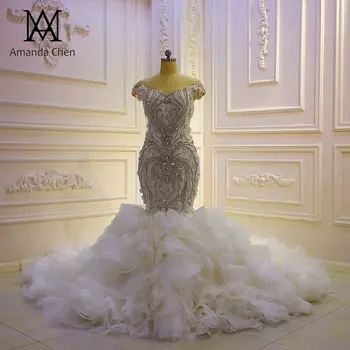 халат сирена mariage Свадебное платье с открытыми плечами Кристалл русалка с оборками
