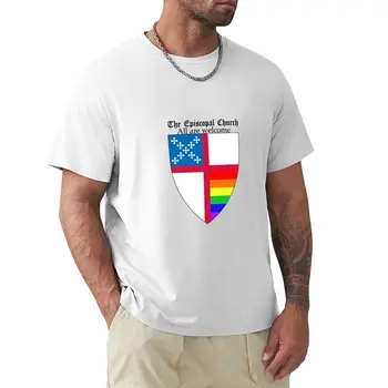 Щит епископальной церкви с горизонтальными полосами радужной гордости 1 Футболка Индивидуальный дизайн Ваши собственные футболки для мужчин