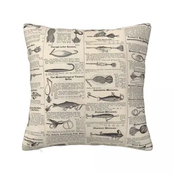 Рыболовные приманки Винтажная газетная бумага Реклама Антикварная декоративная подушка Подушки для кровати Наволочки для кроватей Клетчатый диван