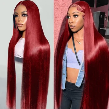 99J Бордовый прямой кружевной передний парик Готовый к ношению Go Red Цвет Парики из натуральных волос 13x4 13x6 HD Прозрачный кружевной фронтальный парик Продажа