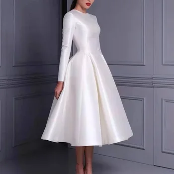 2024 Изготовленные на заказ свадебные платья из тафты с круглым вырезом и карманами Белые свадебные платья на молнии сзади для женщин Реальные фото