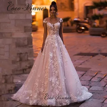 Романтическое свадебное платье во французском стиле 2023 Новые цветочные аппликации Cap Sleeve Элегантное свадебное платье с открытой спиной A Line для невесты W1071