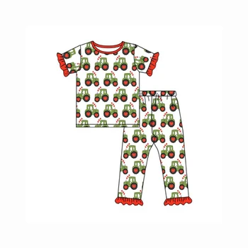 Новые пижамы для девочек Комплект одежды с коротким рукавом Трактор с принтом сердца для мальчиков Пижама на День святого Валентина