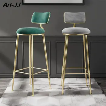  Скандинавские роскошные барные стулья Современный простой высокий стул для ног Кофейный ресторан Обеденный стул для отдыха Крытые стулья с высокой спинкой