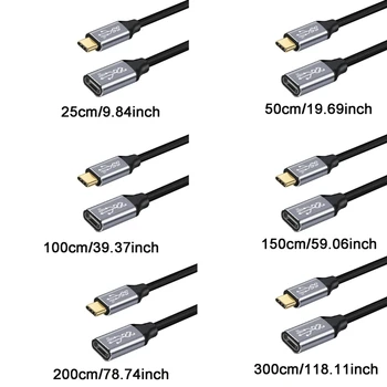 Type-C 3.1 Gen 2 Удлинитель 5 А 100 Вт Удлинитель USB C Линия передачи данных 25/50/100/150/200/300 см