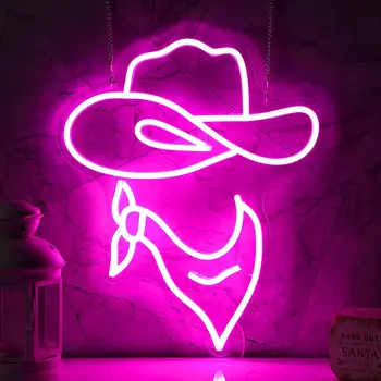 ковбойская шляпа неоновая вывеска с питанием от USB для декора спальни, светодиодная неоновая лампа с регулируемой яркостью для бара паб человек пещерный декор неоновые стены искусства