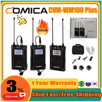 COMICA CVM-WM100 Plus 48-канальная профессиональная УВЧ-двойная беспроводная петличная микрофонная система для цифровых зеркальных камер, видеокамера XLR