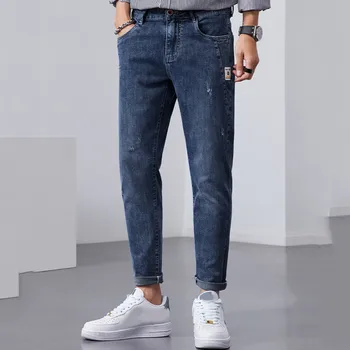 Стильные модные мужские джинсы 2023 Новая мода Узкие брюки Синие ковбойские классические джинсы Повседневные эластичные роскошные джинсовые брюки для мужчин