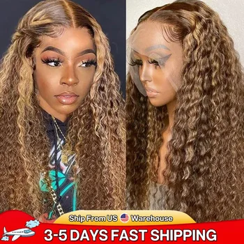  Подчеркнутые кудрявые кружевные фронтальные парики для женщин Бразильский афро кудрявый парик из натуральных волос 4x4 13x4 омбред глубокая волна кружевной передний парик