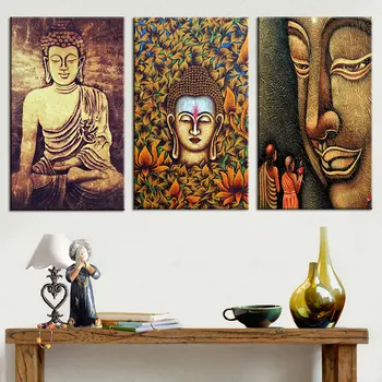 Artsailing 3 Piece Цвет Будда Настенное искусство Картины Холст Картины для гостиной Буддийская статуя Плакаты и принты Украшение офиса
