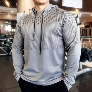  Зимняя толстая бархатная рубашка для бега Мужчина Мужчины С длинным рукавом Спортзал с капюшоном Футболка Фитнес Тренировочная футболка Быстросохнущий дышащий спорт