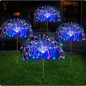  светодиод на солнечных батареях Открытый водонепроницаемый травяной глобус Одуванчик Фейерверк Лампа 90/120/150 LED для садового газона Ландшафтный праздничный свет