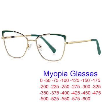Очки для блокировки близорукости синего света Прозрачные линзы кошачьего глаза Модные зеленые очки Компьютерные жены Медицинские диоптрийные очки