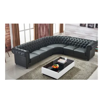 Современная гостиная кожаный секционный серый диван