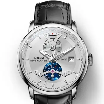 LOBINNI роскошные часы для мужчин, мужские автоматические часы, механические наручные часы с автоподзаводом, 50-метровые водонепроницаемые швейцарские часы, сапфир