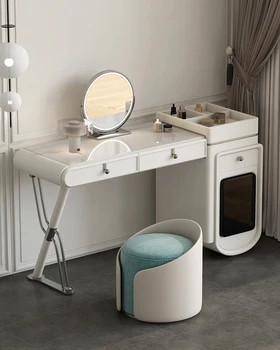  Светлый роскошный туалетный столик для спальни Небольшой блок Телескопический стол для макияжа из массива дерева Ведро Шкаф Встроенный стол для макияжа