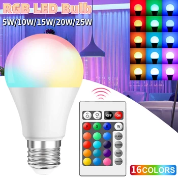 E27 Светодиодная RGB лампа Лампа прожектора 220 В Bombillas LED 5 Вт 10 Вт 15 Вт ИК-пульт дистанционного управления Светодиодная лампа с регулируемой яркостью Лампа прожектора