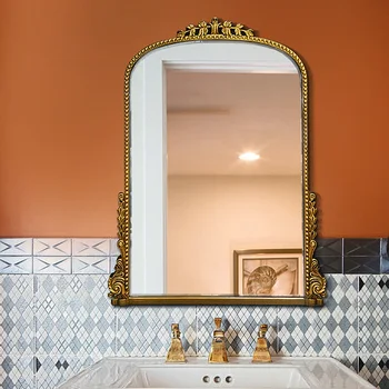 Французский ретро Свет Роскошный арочный европейский Гардероб и Макияж Зеркало Резное Декоративное Зеркало