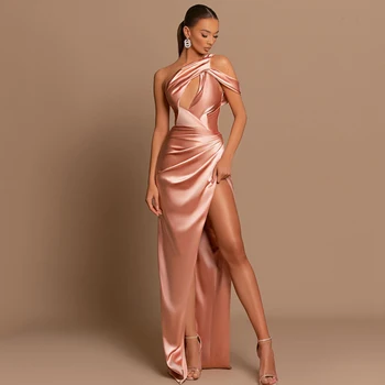 Вечернее платье Платье для особого случая Дизайн на одно плечо Сплит Простой и сексуальный Мясо Розовый Многоцветные варианты на заказ2023