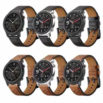 22мм 20мм Кожаный ремешок для Huawei Watch GT GT2/Amazfit GTR Bip Sports Дышащий ремешок-браслет для Samsung Galaxy Watch 3 Band
