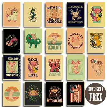 аксолотль плакаты животные крафт-бумага винтаж домашний бар кафе декор искусство настенная живопись