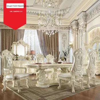 Изготовленная на заказ комбинация роскошного обеденного стола и стула французская дворцовая вилла из массива дерева резная мебель